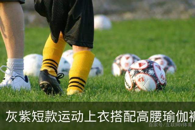灰紫短款运动上衣搭配高腰瑜伽裤，柔和配色勾勒流畅舒展身材线条